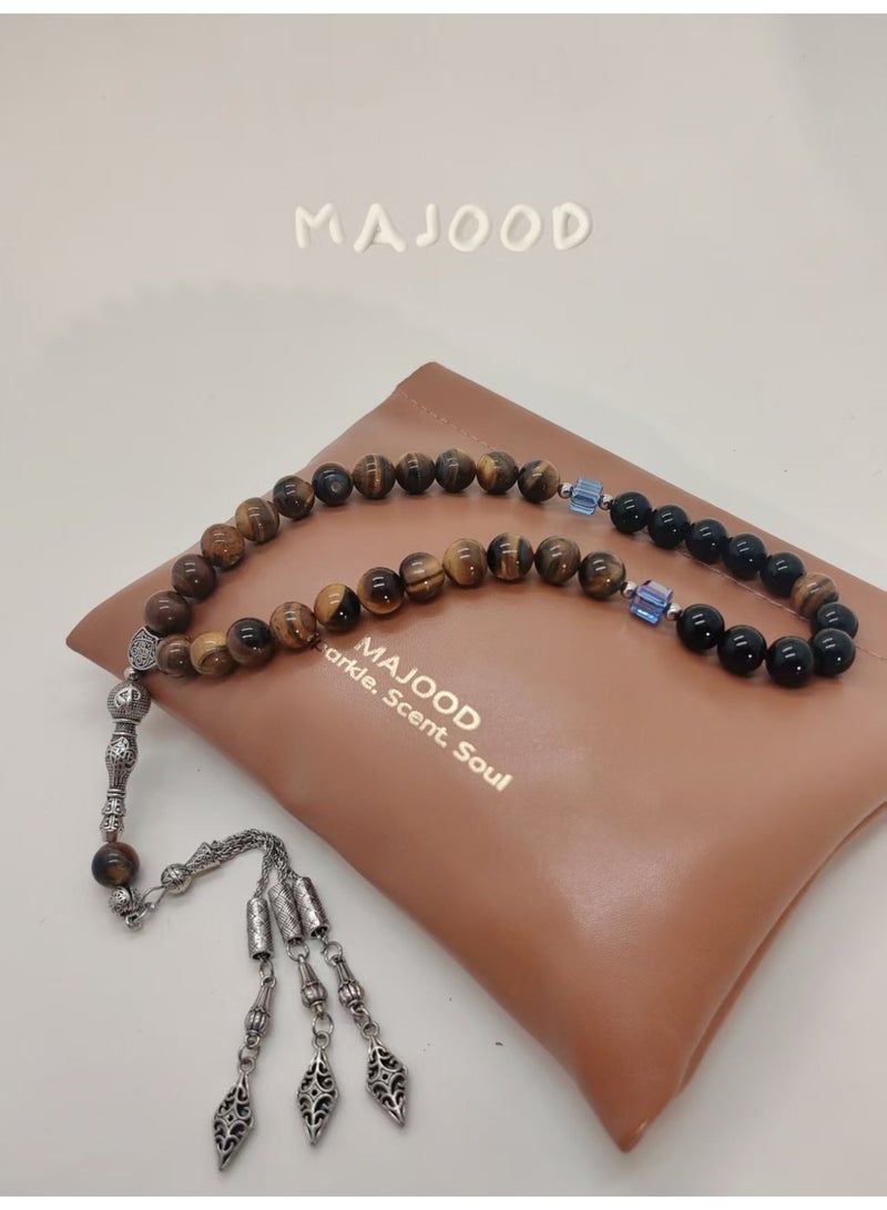MAJOOD Original Design/33 Natural Agate And Natural Tiger Eye Stone Prayer Beads/Tasbih/10 mm - Image 2