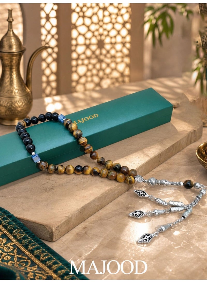 موجود التصميم الأصلي/33 سبحة صلاة من العقيق الطبيعي وحجر عين النمر الطبيعي/تسبيح/10 ملم - Image 2