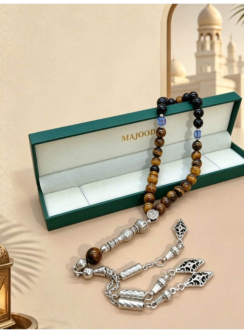 موجود التصميم الأصلي/33 سبحة صلاة من العقيق الطبيعي وحجر عين النمر الطبيعي/تسبيح/10 ملم - Image 4
