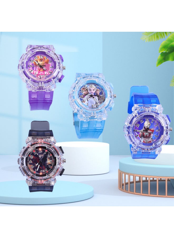 Spot Ice Princess Colorful Light Watch Fashion Creative Children's Watch Ultraman Luminous Watch-Color:Black Spider-Man - Image 2