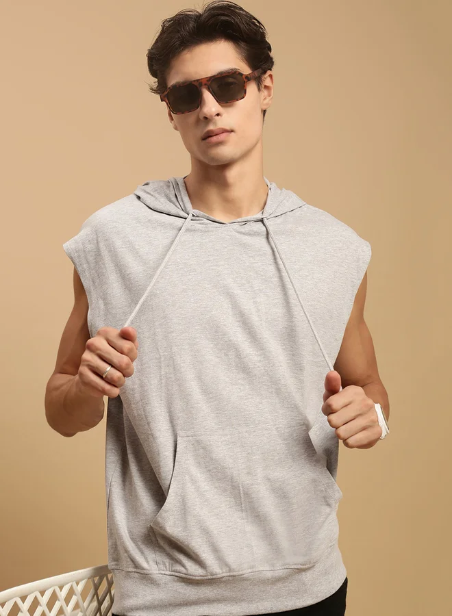 ECOLORE Men White 100% Cotton Hooded Oversized T-Shirt