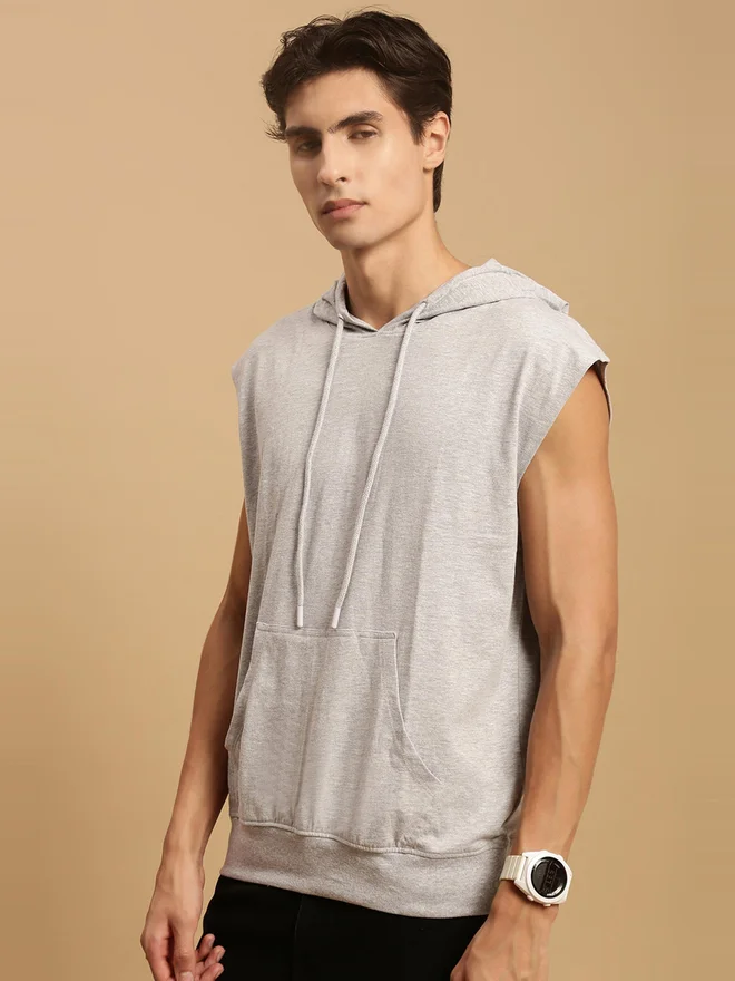 Ecolore Grey Men White 100% Cotton Hooded Oversized T-Shirt for Men | Best Price UAE
