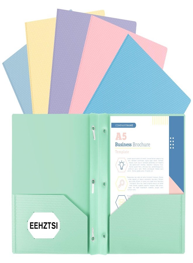 EEHZTSI 6-Pack Plastic andPockets and Prongs,2-Pocket and3 Fasteners, Holds 8-1/2" x 11" Paper for School/Office/Home, Pastel Color - Image 1