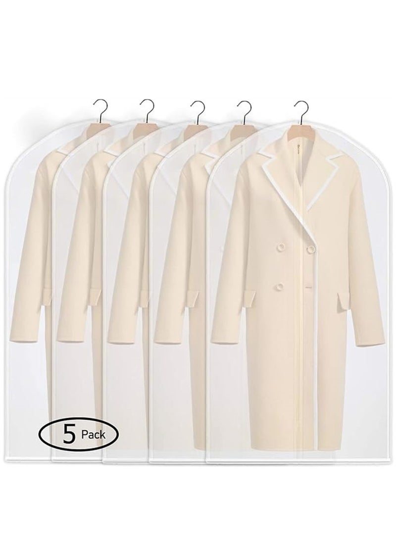 5 Pack Clothes Dust Cover, Hanging Closet Organizers Garment Bags Dust Bags Dress Protector Zippered Suit Covers, Plastic Dust proof Suit Case for Coats Jackets Dresses Dress Shirts Trousers for Storage and Travel (5Pcs, 60cm * 140cm)  - Image 1