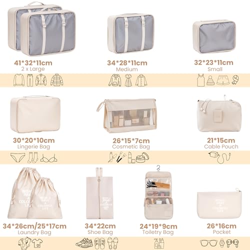 OCEANEVO Set of 12 Packing Cubes, Travel Organizer Bags for Luggage & Suitcase | Includes Various Size Mesh Bags, Lingerie & Shoe Bag, Cosmetic Pouch, Toiletry Bag, Drawstring Bag, Cable Pouch - Image 2