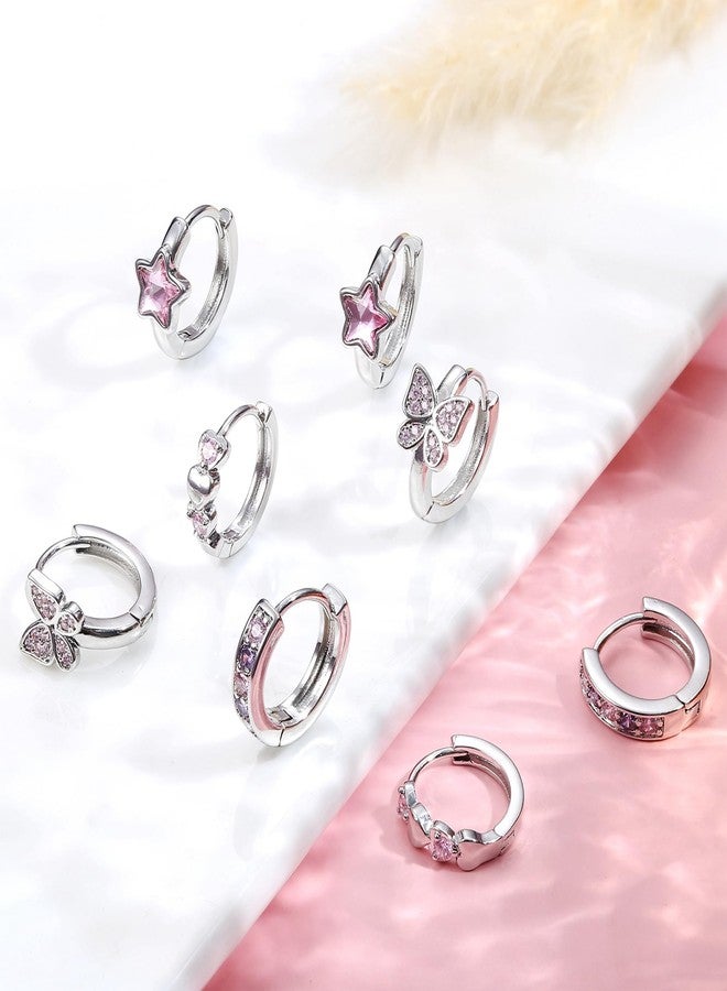 YADOCA 4 Pairs Hypoallergenic Hoop Earrings For Women Small Huggie Hoop Earrings Sleeper Double Love Heart Earrings Tiny CZ Butterfly Star Cartilage Earrings Hoop Set 10mm - Image 3