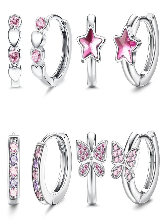 YADOCA 4 Pairs Hypoallergenic Hoop Earrings For Women Small Huggie Hoop Earrings Sleeper Double Love Heart Earrings Tiny CZ Butterfly Star Cartilage Earrings Hoop Set 10mm - Image 1