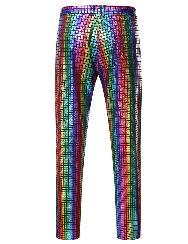 ZEROYAA Men's 70s Disco Suits Metallic Shiny Sequin Outfits Blazer and Pants Set Dance Party Costume Multicolor Medium - Image 4
