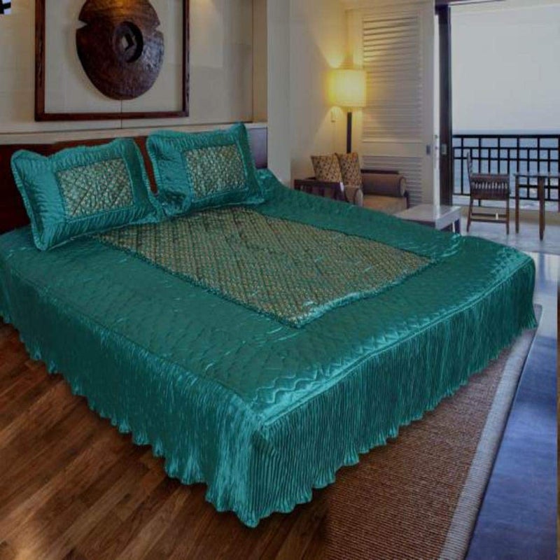ManavRachit Satin Gold Printed 310 TC Wedding Bedding Set Bedsheet with 2 Pillow Covers for Home Living RoomSet of 3pc Butti PrintRama Green