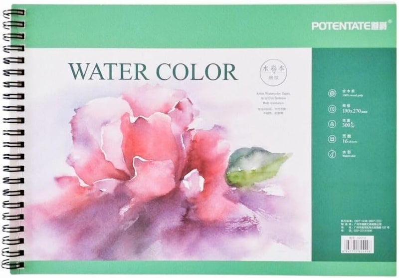 Aristo A5 A5 Spiral Water Color 16 Sheet Sketch Book 300g Green for Acrylic Gouache Watercolor