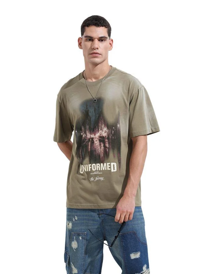 The Indian Garage Co Men Relaxed Fit Graphic Printed Crew Neck Half Sleeves T-Shirt