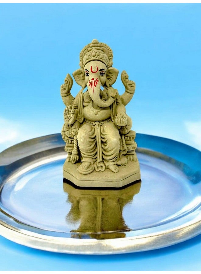 Suninow 100% Eco Friendly Clay Ganesh Idol for Ganesh Chaturthi 7.4 inch | Lalbagh Ganesha | Water Soluble | Ganesh chaturthi Idol | Clay Ganesha Idol (gi1) (gi17) - Image 4