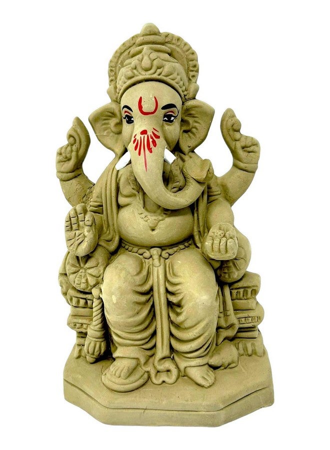Suninow 100% Eco Friendly Clay Ganesh Idol for Ganesh Chaturthi 7.4 inch | Lalbagh Ganesha | Water Soluble | Ganesh chaturthi Idol | Clay Ganesha Idol (gi1) (gi17) - Image 1