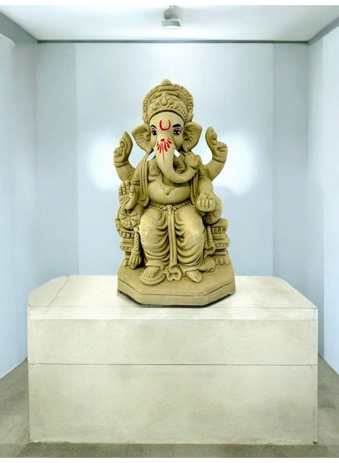 Suninow 100% Eco Friendly Clay Ganesh Idol for Ganesh Chaturthi 7.4 inch | Lalbagh Ganesha | Water Soluble | Ganesh chaturthi Idol | Clay Ganesha Idol (gi1) (gi17) - Image 2