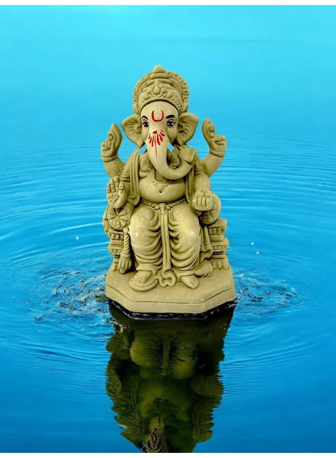 Suninow 100% Eco Friendly Clay Ganesh Idol for Ganesh Chaturthi 7.4 inch | Lalbagh Ganesha | Water Soluble | Ganesh chaturthi Idol | Clay Ganesha Idol (gi1) (gi17) - Image 3