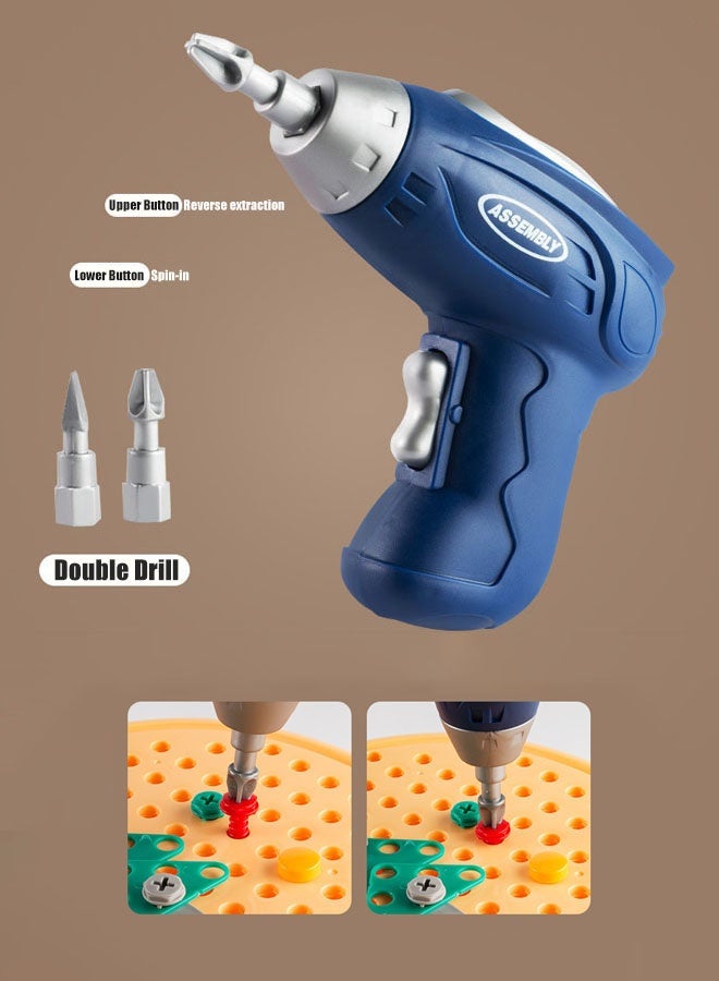 Hanayo 203 قطعة صندوق أدوات إصلاح للأطفال مع مثقاب كهربائي ألعاب تركيب مونتيسوري للعب التخيلي للأطفال من 4-6 سنوات هدايا لألعاب الأنشطة الإبداعية (بني) - Image 5