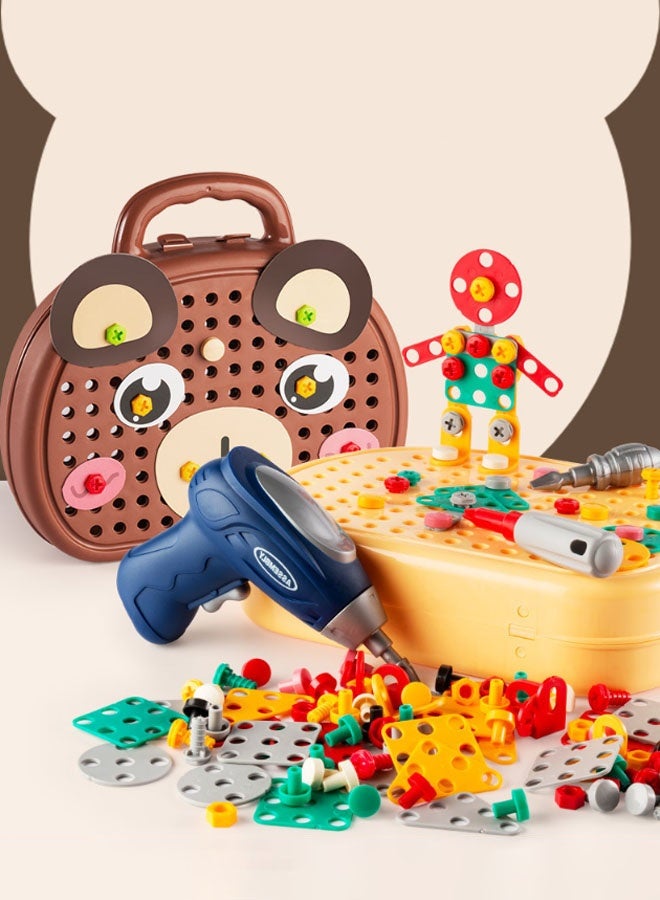 Hanayo 203 قطعة صندوق أدوات إصلاح للأطفال مع مثقاب كهربائي ألعاب تركيب مونتيسوري للعب التخيلي للأطفال من 4-6 سنوات هدايا لألعاب الأنشطة الإبداعية (بني) - Image 3