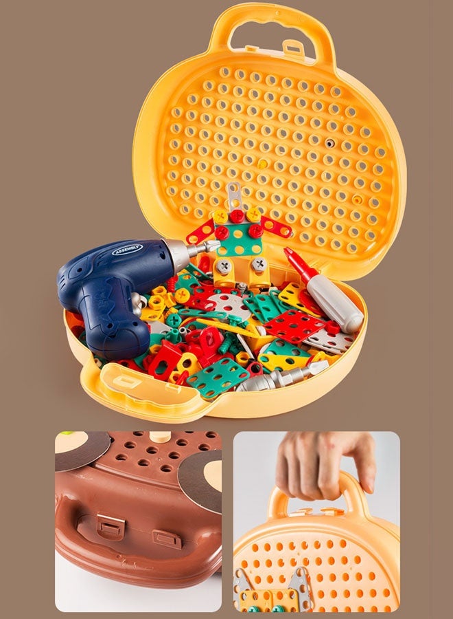 Hanayo 203 قطعة صندوق أدوات إصلاح للأطفال مع مثقاب كهربائي ألعاب تركيب مونتيسوري للعب التخيلي للأطفال من 4-6 سنوات هدايا لألعاب الأنشطة الإبداعية (بني) - Image 4