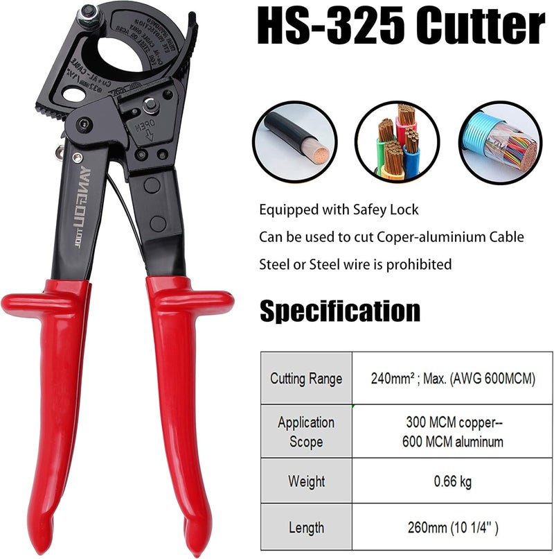 Yangoutool Ratchet Cable Wire Cutter and Heavy Duty Aluminum Copper Ratchet Cable Cutter for Cutting Electrical Wire Up to 240mm² Cutter Pliers - Image 4