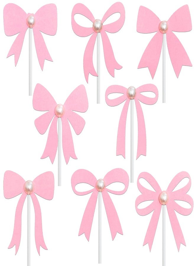 umoni Bow Pearl Cupcake Toppers Pink Bow Birthday Party Decorations 24Pcs Coquette Bow Cupcake Picks Bowknot Bachelorette Cake Decoration for Girls Theme Wedding Engagement Bridal Shower Supplies - Image 2