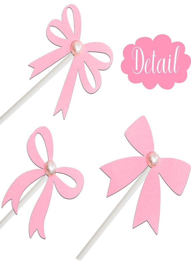 umoni Bow Pearl Cupcake Toppers Pink Bow Birthday Party Decorations 24Pcs Coquette Bow Cupcake Picks Bowknot Bachelorette Cake Decoration for Girls Theme Wedding Engagement Bridal Shower Supplies - Image 3