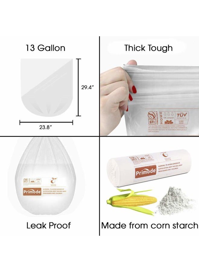 Primode 100% Compostable Bags, 13 Gallon Food Scraps Yard Waste Bags, Extra Thick 0.87 Mil. ASTMD6400 Biodegradable Compost Bags Small Kitchen Trash Bags, Certified by BPI and VINCETTE, (50) - Image 3