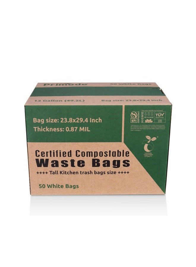 Primode 100% Compostable Bags, 13 Gallon Food Scraps Yard Waste Bags, Extra Thick 0.87 Mil. ASTMD6400 Biodegradable Compost Bags Small Kitchen Trash Bags, Certified by BPI and VINCETTE, (50) - Image 2