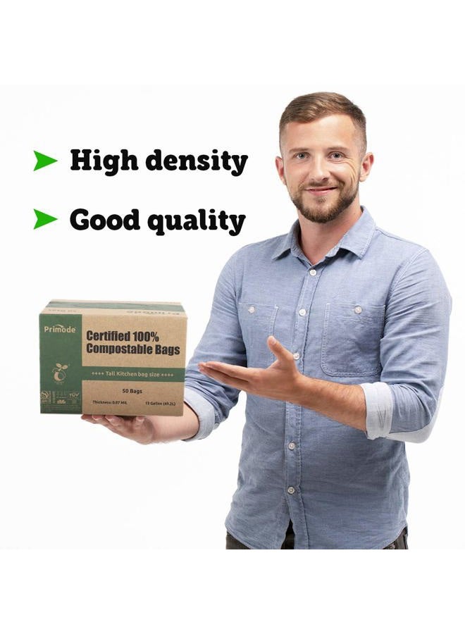 Primode 100% Compostable Bags, 13 Gallon Food Scraps Yard Waste Bags, Extra Thick 0.87 Mil. ASTMD6400 Biodegradable Compost Bags Small Kitchen Trash Bags, Certified by BPI and VINCETTE, (50) - Image 5