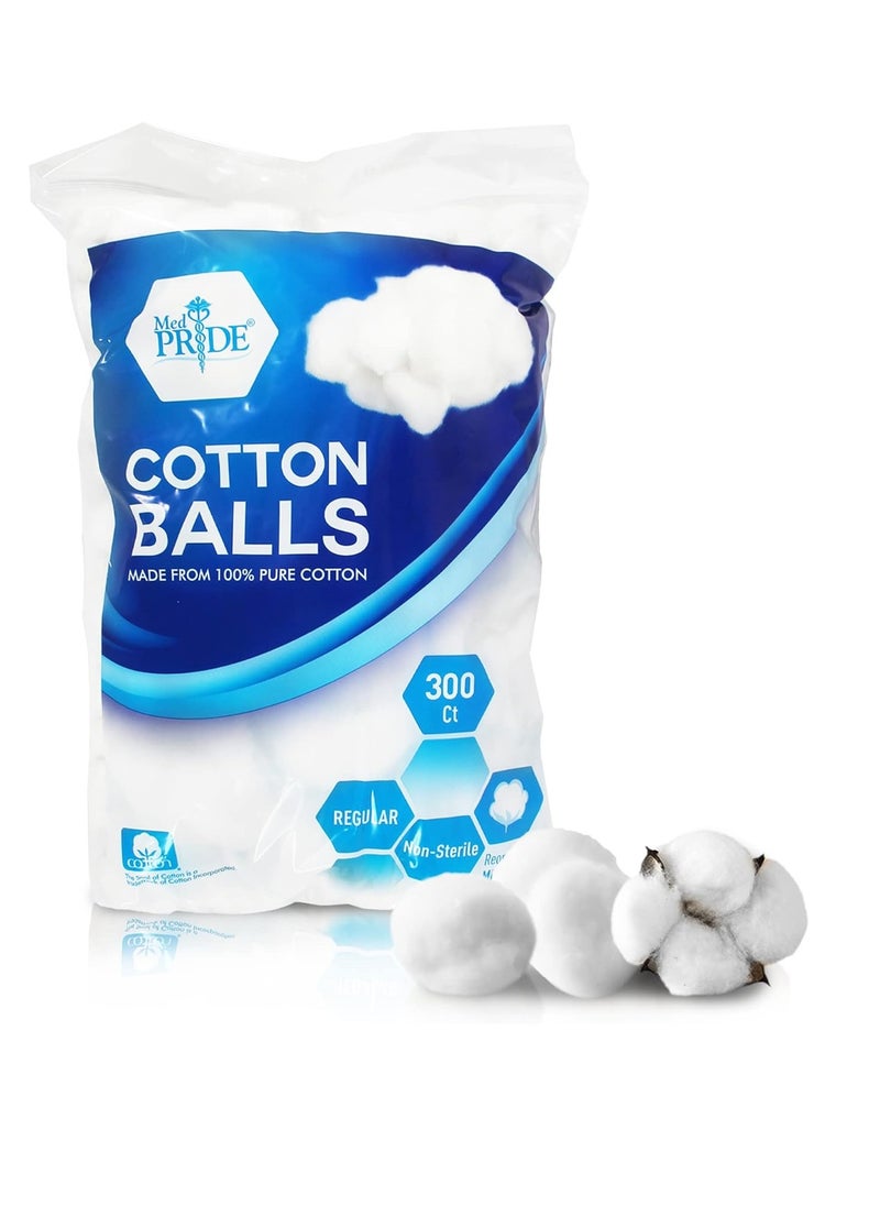 Medpride MED PRIDE Premium 100% Pure Cotton Balls 300 Count- Ultra Soft Multipurpose Cotton Balls for Makeup Remover, Nail Polish, Applying Lotions & More- Absorbent Small Cotton Balls for Everyday Use  - Image 1