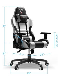 VIRGINIA Forgle Gaming Chair High Back Racing Style Office Chair with Adjustable Armrests Comfortable PU Leather Video Game Chairs Headrest Lumbar Support Rocking Position Black-White Cotton  - Image 3