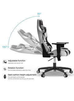 VIRGINIA Forgle Gaming Chair High Back Racing Style Office Chair with Adjustable Armrests Comfortable PU Leather Video Game Chairs Headrest Lumbar Support Rocking Position Black-White Cotton  - Image 5