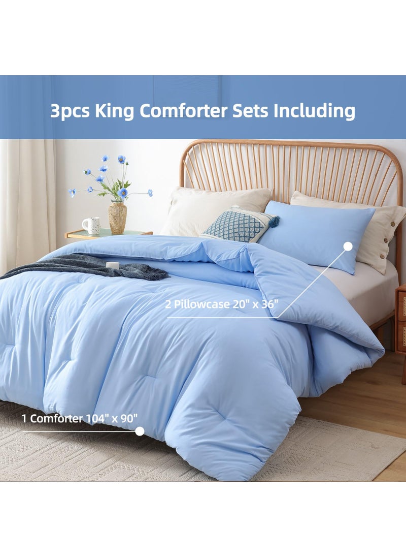 ROSGONIA ROSGONIA King Size Comforter Set Light Blue  3pcs King Comforter Set (1 Comforter & 2 Pillowcases) All Season Soft Lightweight Bedspread Blanket Quilt  - Image 3