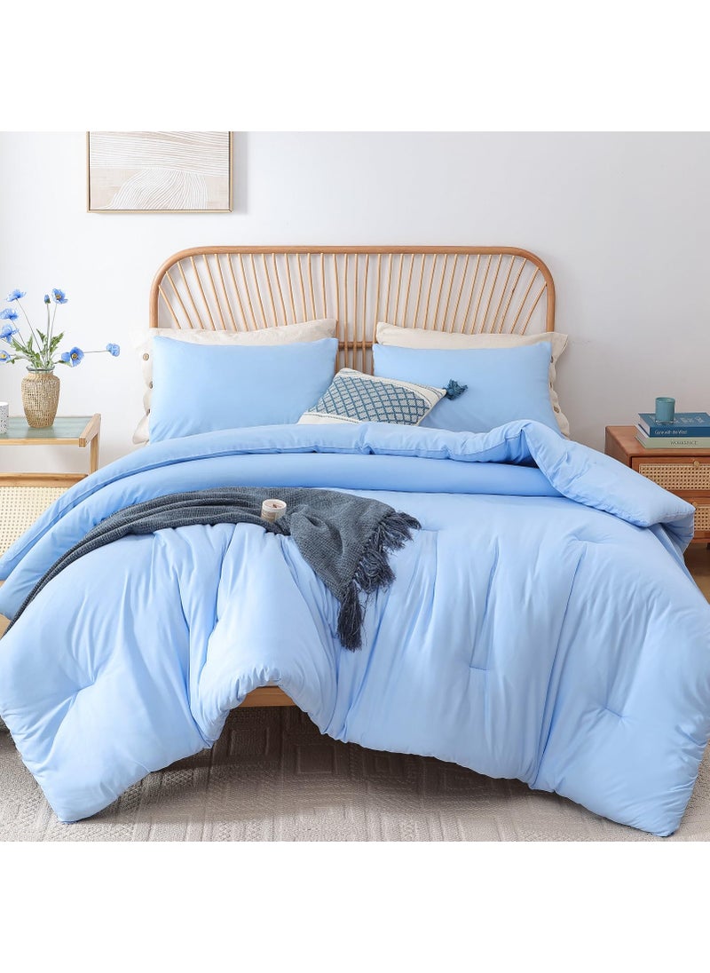 ROSGONIA ROSGONIA King Size Comforter Set Light Blue  3pcs King Comforter Set (1 Comforter & 2 Pillowcases) All Season Soft Lightweight Bedspread Blanket Quilt  - Image 1