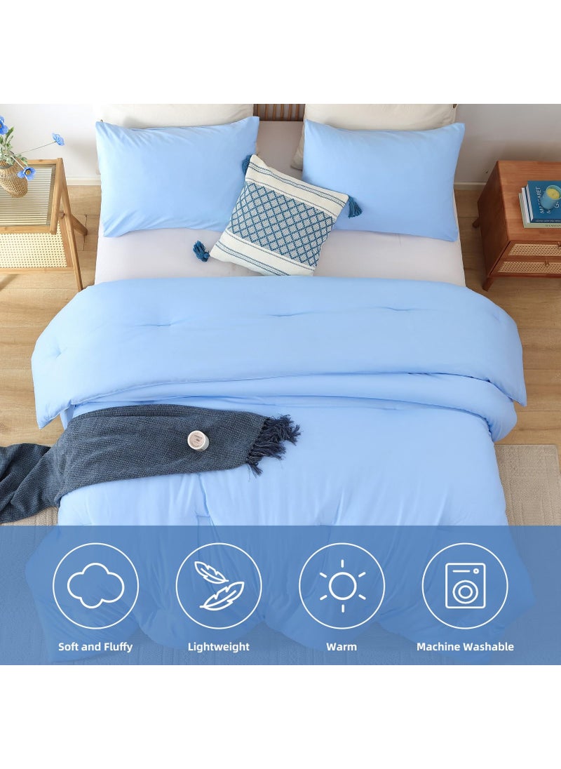 ROSGONIA ROSGONIA King Size Comforter Set Light Blue  3pcs King Comforter Set (1 Comforter & 2 Pillowcases) All Season Soft Lightweight Bedspread Blanket Quilt  - Image 5