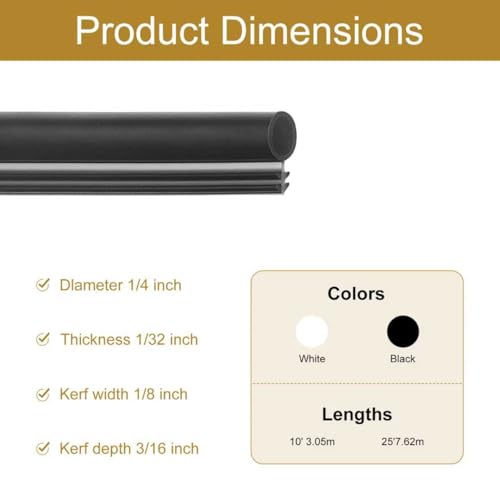 HenSinTc 25 Feet Window Kerf Weatherstrip Seal 14 Bulb Bubble Kerf Mount for Door Frame Card Slot Installation Strip Easy Cut to Size Black - Image 3