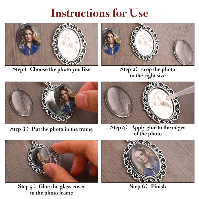 Yolev 1PCS DIY Wedding Bouquet Photo Charm Pin Brooch Making Kit - Single Lacy Frame Wedding Charm Oval Glass Cabochons Picture Frame with Pendant - Image 4