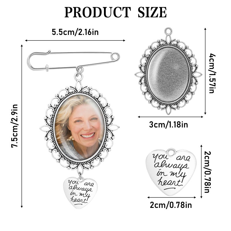 Yolev 1PCS DIY Wedding Bouquet Photo Charm Pin Brooch Making Kit - Single Lacy Frame Wedding Charm Oval Glass Cabochons Picture Frame with Pendant - Image 2