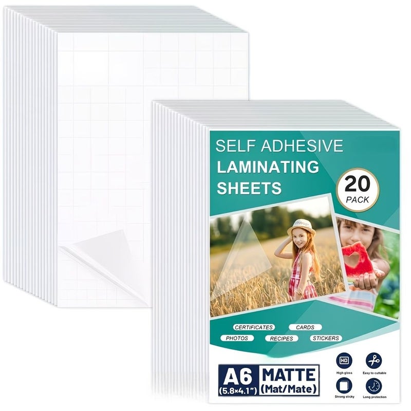 20 Transparent A6 Self Sealing Clear Vinyl Laminating Sheets For Stickers Posters Photos Certificates Instant Adhesive No Glue Needed Office School - Image 1