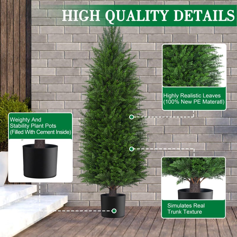 AOKIIE 3FT Artificial Topiary Cedar Plants Outdoor, Faux Pine Trees UV Resistant and Potted, 36 Inch Tall Fake Shrubs Evergreen for Front Porch Decor Set of 2 - Image 5
