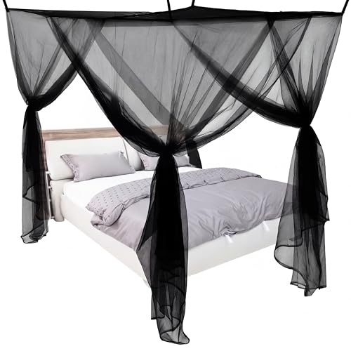 Mindsoft 4 Corners Black Bed Canopy Curtains for Single Twin Full Size Mosquito Net Rectangular Bed Drapes for Bedroom Home Indoor Patio Outdoor DecorationL79 x W47 x H59 Inch - Image 1