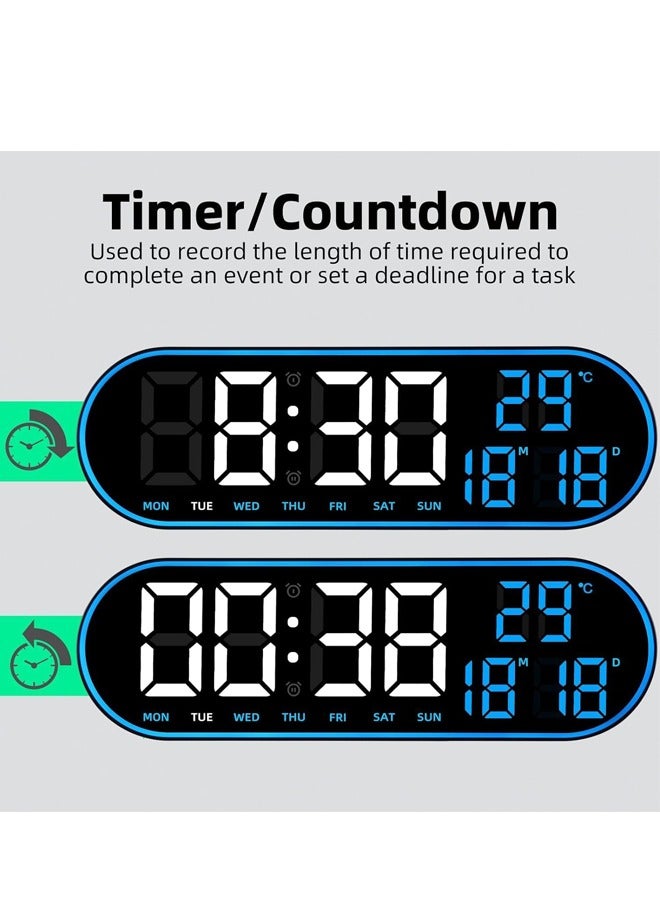 PADOM Padom Digital Wall Clock Large Display, 15 inch Digital Alarm Clock, LED Digital Clock with Remote Control, Adjustable Brightness, Countdown Large Clock with Date, Week, Temperature, Corded Power  - Image 4