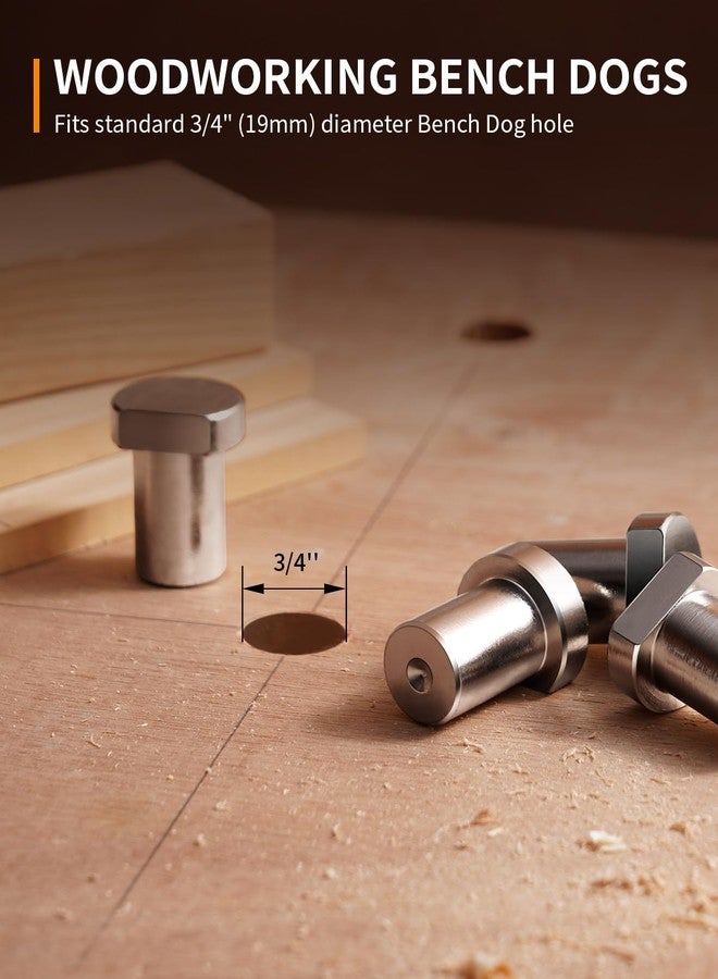 DAYDOOR Bench Dog Clamp, MFT Stainless Steel Table Stop for 3/4'' Dog Hole, Workbench Peg Brake Stops for Woodworking(19mm, 4 Pack) - Image 2