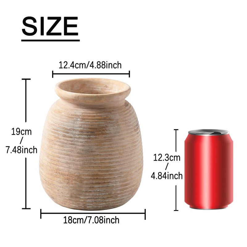 ooit Ceramic Flowers Rustic Vase, Neutral Pottery Farmhouse Vases Home Decor, 7.48" Terracotta Pampas Decorative Vase for Table Entryway Mantel Bookshelf Bedroon Bathroom Living Room - Image 2