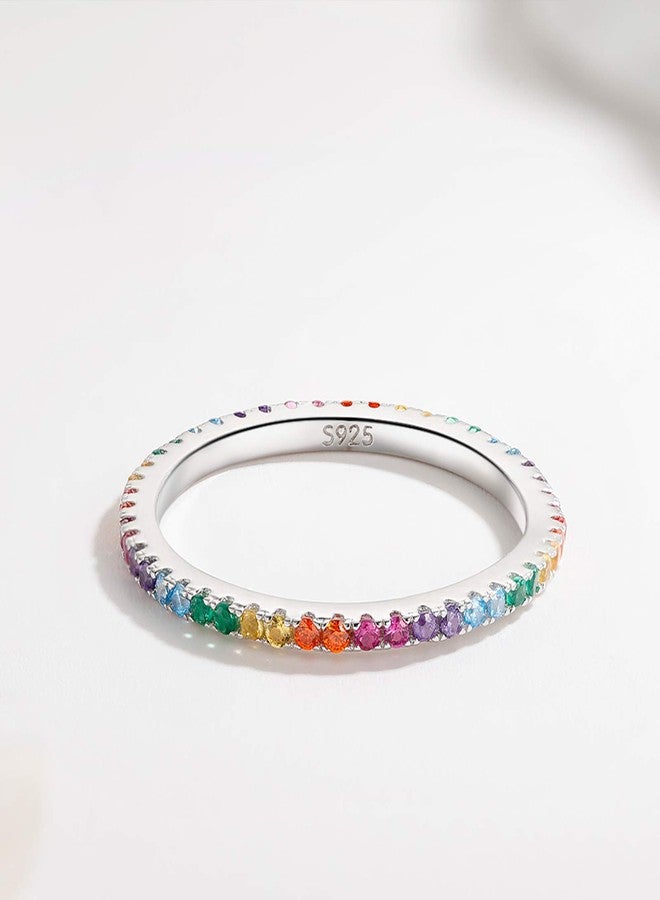 Qings 925 Sterling Silver Cubic Zirconias Ring, Colorful CZ Simulated Diamond Ring Band for Anniversary Promise Wedding Engagement, Jewellery Gifts For Women Ladies - Image 2