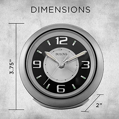 Bulova - 3.75" W x 3.75" H B5027 Lite Night Alarm Clock | Brushed Silver-Tone Case | Illuminated Dial | Luminous Hands | Quiet Sweep | Snooze Function - Image 2