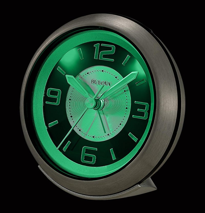 Bulova - 3.75" W x 3.75" H B5027 Lite Night Alarm Clock | Brushed Silver-Tone Case | Illuminated Dial | Luminous Hands | Quiet Sweep | Snooze Function - Image 4