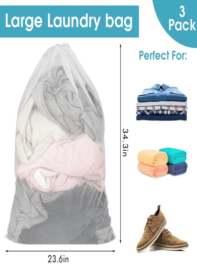 PEASUG 3 Pack Mesh Laundry Bags, 23 x 34 Inches Heavy Duty Mesh Laundry Bag, Large Laundry Drawstring Bag for College, Dorm, Travel, Family and Apartment Dwellers, White - Image 2