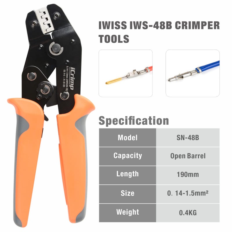 IWISS iCrimp SN-48B Pin Crimping Tools 3.96/4.8/5.08/6.3 mm 26-16AWG Crimper 0.14-1.5mmÂ² for Dupont & JST-SM Molex Connectors and Terminals - Image 2