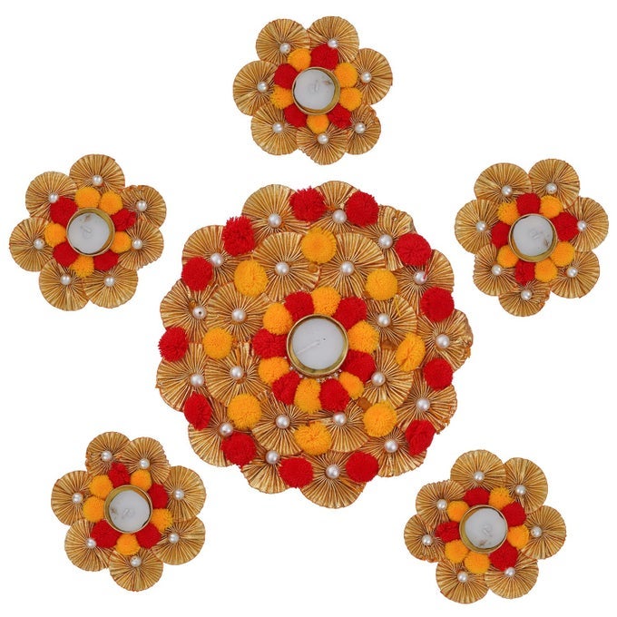 HOME DECORATIVE RANGOLI DIYA SET CORPORATE GIFT DIWALI GIFT DIYA FOR PUJA HOME DECORATION LIGHT DIYA CHRISTMAS CANDLE LIGHTING NEW YEAR CANDLE SET OF 6 YELLOW RED