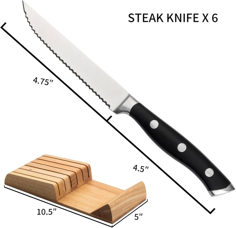 Alata 6-Piece Steak Knives Set with Block, 4.7 Inch with Serrated Edge Razor-Sharp Dinner Knives, Full-Tang Construction, Dishwasher Safe - Image 4